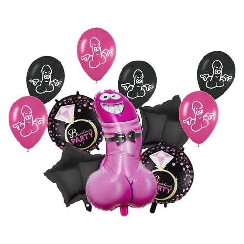 ZENZERO® - PALLONCINI per FESTA Addio al CELIBATO/NUBILATO - in Mylar o Lattice (Set Design Pene Simpatico Fucsia 11pz)