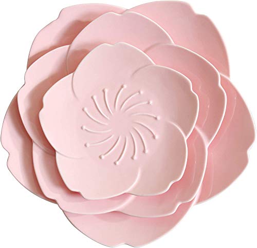 KKGUD Simpatici piatti da portata in ceramica, a forma di fiore di ciliegio, set di 3 piatti da tavola (rosa)