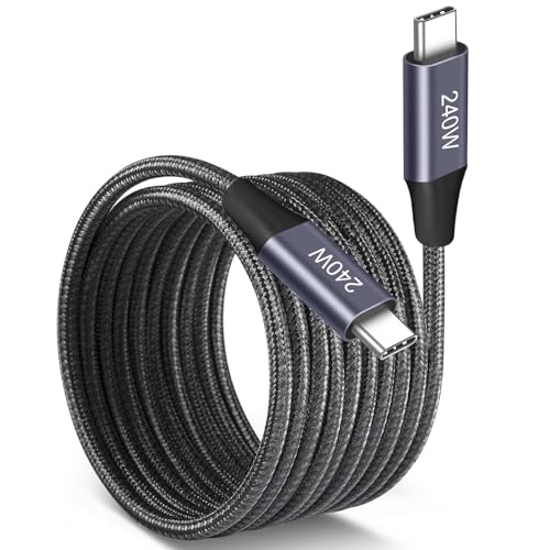 Cabo USB-C para USB-C de 240 W, 3 m, Gunmetal, carregamento super rápido, tipo C para Tipo-C, cabo trançado compatível com MacBook Pro/Air, iPad Pro, Sam sung Galaxy S23/S22/S21 Note 10, PS5/PS4,
