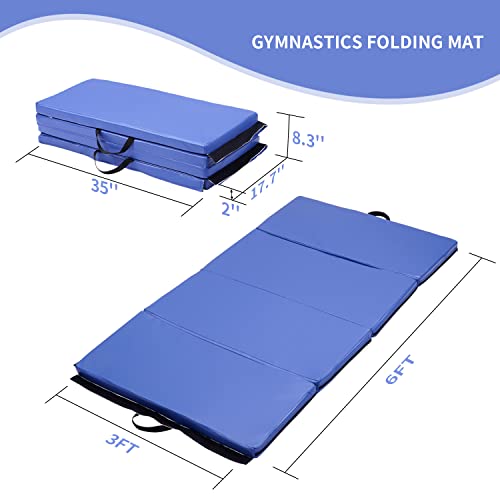 Sunoutife Gymnastics Mat, 3'X6'X2'' Folding Kids' Gymnastics Tumbling Mat With Carrying Handles For Home Gym Exercise & Play #TOP6