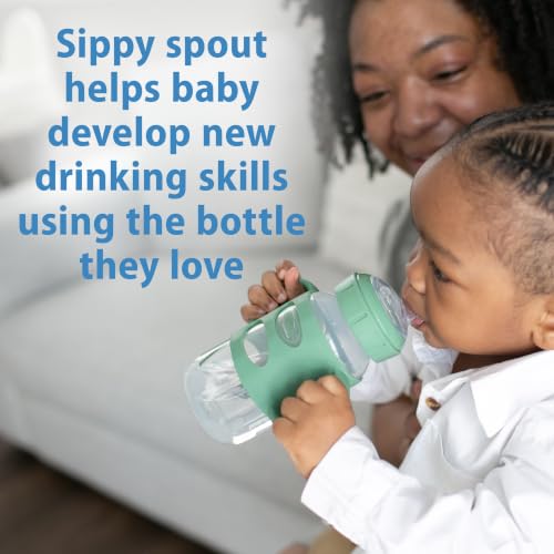 Dr. Brown's Wide-Neck Sippy Spout Bottle with Handles, Green & Gray, 2-Pack | Transition from nipple to sippy with the bottle baby loves, 100% silicone easy-grip handles and sippy spout, 9 oz, 6m+ - image 2