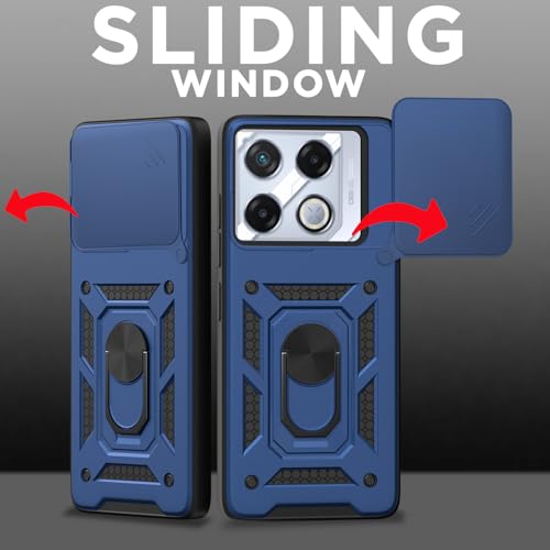 Image of Pikkme Back Cover for Infinix GT 20 Pro 5G | 360 Protection Case | Sliding Camera Shield Cover & Ring Holder Stand D10 Tough Armor Bumper Case (Blue)