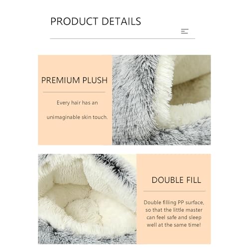 Gemütliches Hundehöhle, Hundehöhle Plüsch, Gemütliches Kokon-Hundebett mit Höhlenbezug, Gemütliches Plüsch-Hundebett, Haustierhöhlenbetten für kleine Hunde zum Nickerchen und Schlafen (Grau, 50cm)