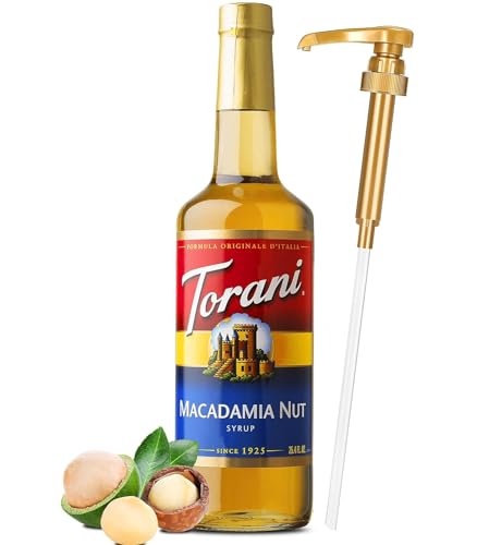 Premium Macadamia Nut Syrup For Coffee or Beverage 25.4Oz Bottle With Alpha Pantry Gold Pump Coffee...