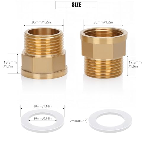 Noosverl 2-Pack Brass AG/IG Reducer Adapter 1 Zoll Reduzierstück Thread | Durable Pipe Connection Converter with Rubber Seal for Water/Gas/Liquid Systems