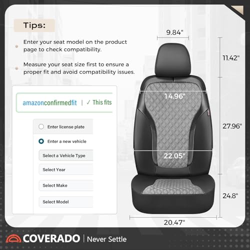 Image of Coverado Front Seat Covers, 2-Pack Luxury Leather Car Seat Cover with Carbon Fibre Weave Design, Waterproof Car Seat Protectors, Driver Seat Covers Universal Fit for Cars SUV Trucks, Black Gray