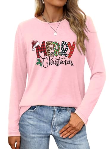 VVNTY Weihnachtsshirt Damen Langarm Merry Christmas Shirt Casual...