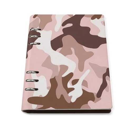 Carnet de notes A5 rechargeable rose clair et marron camouflage haut de gamme