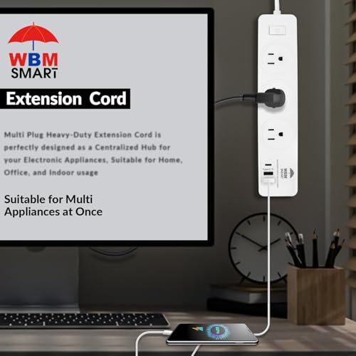 WBM Smart Power Strip 5.9 ft 10 A, Extention Cord Socket with 2 USB Ports and 1 Type C Plug, ETL Certified, Multi Outlet Extender for Home, Office, and Dorm Room by WBM SMART - Image 3
