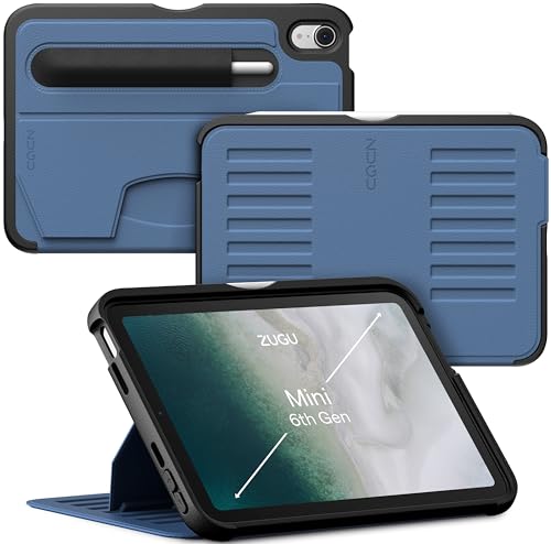 ZUGU CASE iPad Mini 7 (A17 Pro) & Mini 6 (7/6 generacji 2024/2021) etui ochronne, bezprzewodowe ładowanie rysika, magnetyczna podstawka z 7 kątami, automatyczne usypianie/budzenie [Niebieski łupkowy]