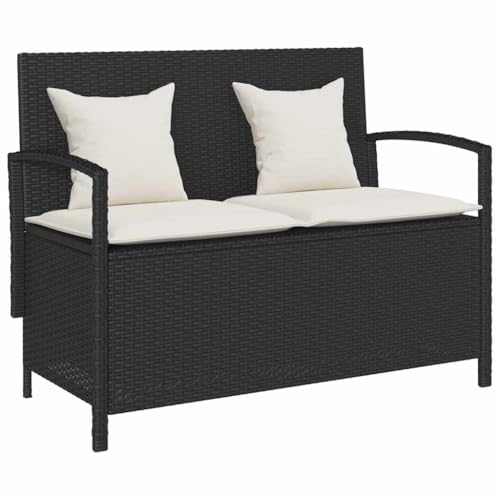 vidaXL Gartenbank mit Stauraum und Kissen Schwarz Poly Rattan,...