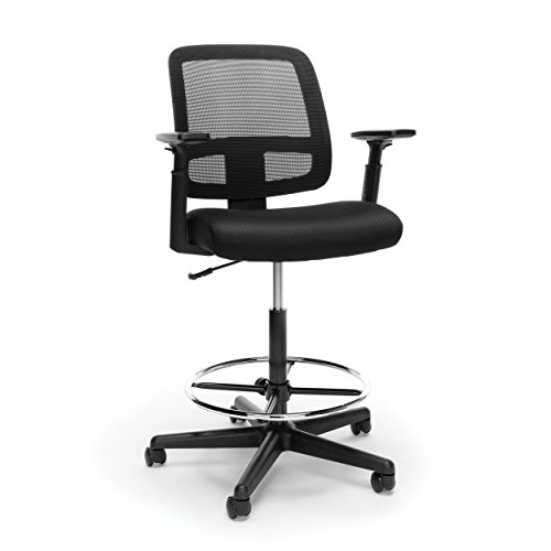 OFM Essentials Collection Mesh Back Stool with Adjustable Arms, in Black