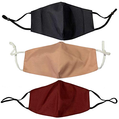 3 Pack of Orly Printed Reusable Face Mask - Breathable & Comfortable Half-Face Safety Masks - Secure Design with Adjustable Ear Loops - Outdoor & Indoor Use - Men & Women (Black, Blush, and Burgundy)