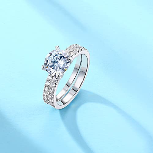 2 CT Round Cut Engagement Rings for Women Fake Wedding Ring Band Promise Rings for Her, Cubic Zicornia Ring 2 PCS, Size 4-112