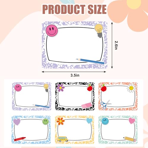 Image of Whaline 144Pcs Composition Name Tag Stickers for Classroom Back to School Name Labels 3.5 x 2.6 Inch Colorful Composition Desk Name Tags Pencil Nameplates for Preschool Elementary School