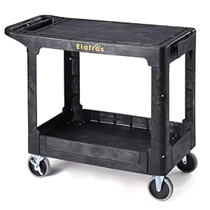 ELAFROS 高耐久プラスチック製ユーティリティカート 37 x 18.8インチ フラットトップ 回転ホイール 耐荷重550ポンド ブラック
