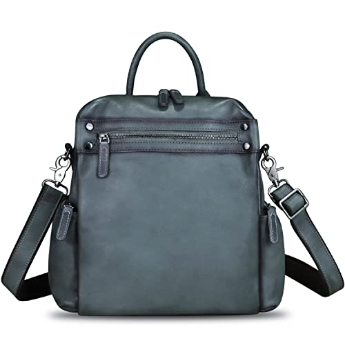 Image of Genuine Leather Backpack for Women Convertible Design Shoulder Bag Vintage Casual Daypack Knapsack Rucksack Purse (Gray)
