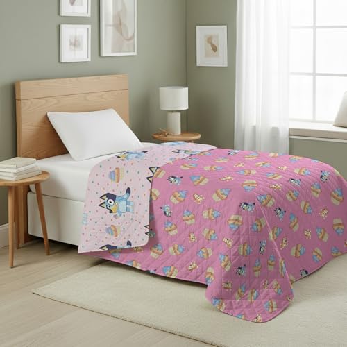 Image of Northwest Bluey Cupcake Stars Quilted Reversible Throw Blanket - Official BlueyThrow Blanket, for Any Kid - Bed, Couch, or Playroom, 60 x 80 Inches