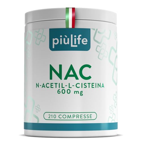 NAC n-acetil-cisteina 600mg 210 Compresse PiùLife, n acetilcisteina 1 Al Giorno, NAC 600 Integratore Antiossidante, Sintesi del Glutatione, Proprietà Difese Immunitarie, Mucolitico Fluidificante