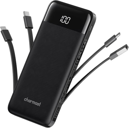 charmast Portable Charger with Built in Cables, Power Bank with Cords Wires, Slim 10000mAh Travel...