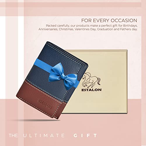 Estalon Real Leather Trifold Wallet For Men-Rfid Slim Tri Fold Wallets Minimalist 3 Fold Credit Card Holder Id Window Christmas Gift #TOP4