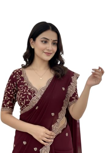 Image of Yashika Women Vichitra Silk Saree with Embroidered Border| Sarees Bollywood Sari | New Sarees | Saree Blouse| Designer Saree (AZ-YS-OG-LADYQUEEN-Parent)