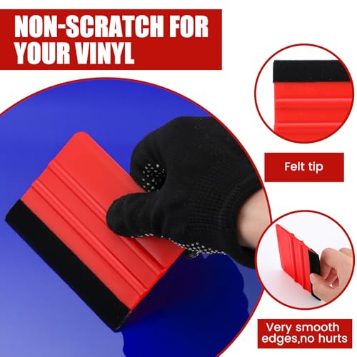 Image of Lasnten 50 Pcs Plastic Vinyl Squeegee 4 Inch Felt Edge Squeegee for Car Window Windshield Glass Cleaning Tool Vinyl Scraper Decal Applicator Tool with Black Fabric Felt Edge (Red, Black)