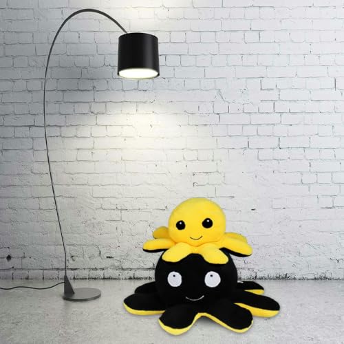 Image of Reversible Octopus Plush Toy, Yellow and Black | Soft PP Cotton Filling, Mood Expression Design