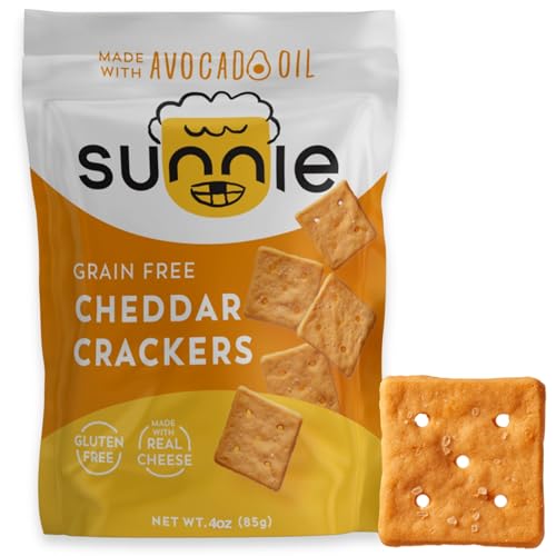 Sunnie Gluten Free Cheddar Crackers, Healthy Grain-Free Cracker Made with Real Cheese, Snacks for Kids & Adults, Made with Avocado Oil, Low Calorie Snack, 4 oz, Pack of 1