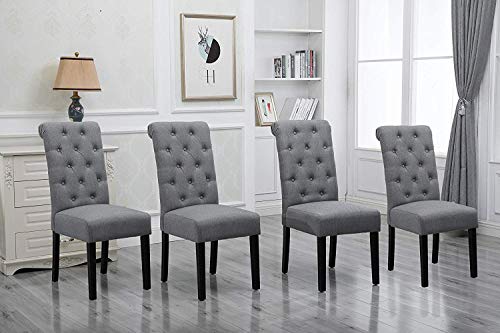 HomeSailing Comfortable Kitchen Dining Room Chairs Only Set of 4 Grey Fabric Upholstered