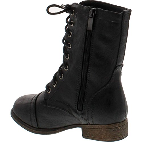 Link Beyonce-62K Children Girl's Comfort Lace Up Mid Calf Combat Boots3