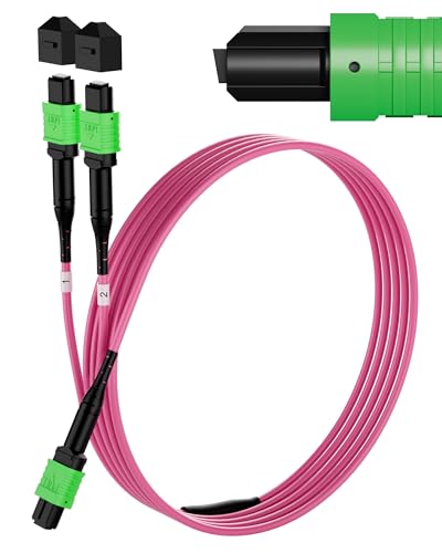Image of OM4 MPO Breakout Cable 5M, 16 Fiber APC to 2 x 12 Fiber APC, Type B Female MPO Multimode Fiber Patch Cable, LSZH, for 40G 100G 400G QSFP-DD QSFP28 Data Center Parallel Optics