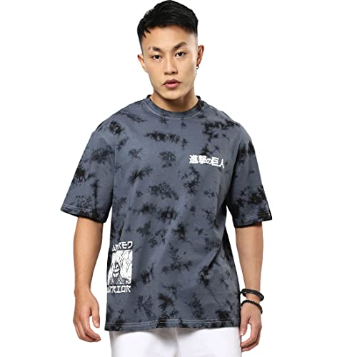 Image of Bewakoof Men's Tie & Dye 100% Cotton T-Shirt - Oversized Fit, Round Neck, Half Sleeves