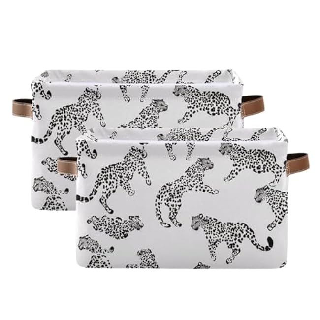Storage Basket White Leopard Print Closet Storage Bin Cube Organizer Baskets for Shelves Organizing 2PCS
