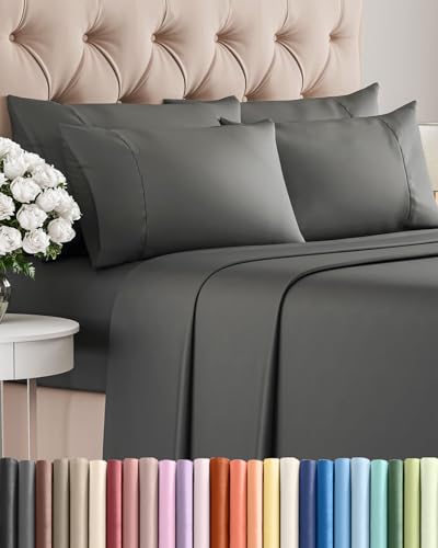 Image of Full 6 Piece Bed Sheet Set - Comfy, Breathable & Cooling Sheets - Charcoal | Ultra-Soft Hotel Luxury Bedding Set with 8-16 Inch Deep Pockets, 1 Flat & 1 Fitted Sheet & 4 Pillowcases, Wrinkle & Fade Free
