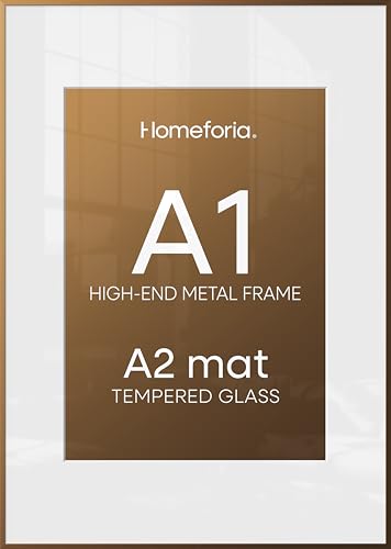 Image of Homeforia A1 Bronze Poster Frame, High-End Metal, A2 Mat, Glass | High End Aluminum, Tempered Glass, Acid-Free A2 Removable Mat, A1 Edge-to-Edge Display, Wall Kit, Set Of 2