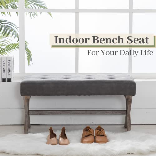 Cimoo Bedroom Entryway Bench, Grey Pu Leather Upholstered Bed Bench Accent Hallway Bench For End Of Bed, Entry, Kitchen, Dining Room 36’’Dx16’’Wx16’’H #TOP2