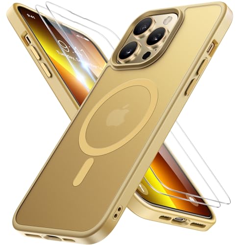 Image of Miracase Magnetic for iPhone 13 Pro Max Case 6.7 inch (Compatible with MagSafe)(with 2X Screen Protectors) Military-Grade Protection, Anti-Fingerprint Translucent Matte Phone Case Cover, Light Yellow