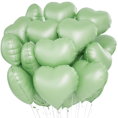 Herz Folienballon Grün 20 Stück,Herz Helium Luftballons,Heliumballon Herzen,Vintage grün Herzluftballons,Herzform Folienluftballon Herzballons für Geburtstag Hochzeit Valentinstag
