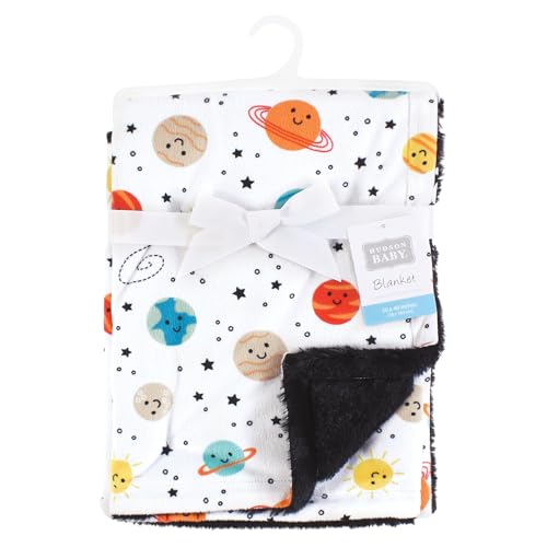 Image of Hudson Baby Unisex Baby Plush Blanket with Furry Binding and Back, Happy Planets, One Size