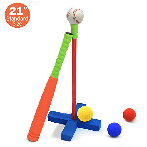 CeleMoon 21-Inch Kids Soft Foam T Ball Baseball Set Toy, 4 Different Colored