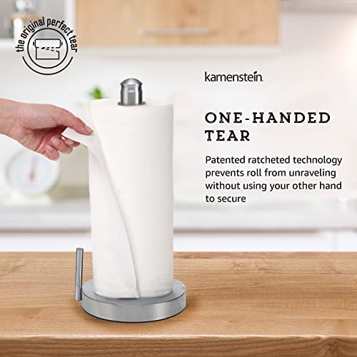 Image of Kamenstein Paper Towel Holder Countertop with Patented Perfect Tear Technology - Brushed Stainless Steel, Weighted Base, One-Hand Operation, No Unraveling