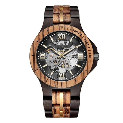 Montre en bois de luxe pour homme : l'élégance mécanique d'un cadran squelette étanche