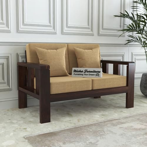 Image of Sheesham Wooden Sofa Set with Cushion for Living Room, Office and Home Furniture - 2 Seater Sofa in Walnut Finish