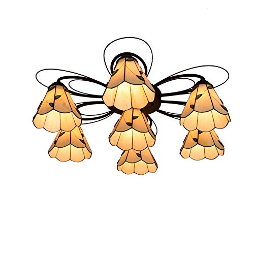 Plafonnier Tiffany style vintage grand lustre en verre 7 têtes pour salon chic