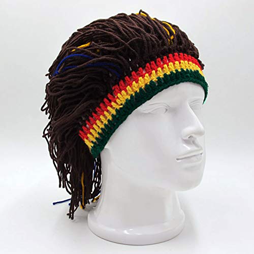 Image of Funny Rasta Wig Beard Hats Knitted Jamaican Rasta Beanie Hat with Dreadlocks Christmas Halloween for Men Women