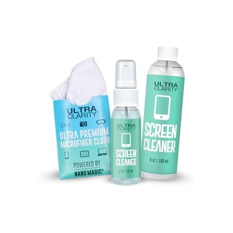 Ultra Clarity Powered by Nano Magic Screen Cleaner 7oz Value Pack | 1oz Spray, 6oz Refill, Microfiber Cloth | Streak-Free, All Glass Surfaces | Ideal for Touchscreen, Phone Screen, Laptop, Tablet Cover