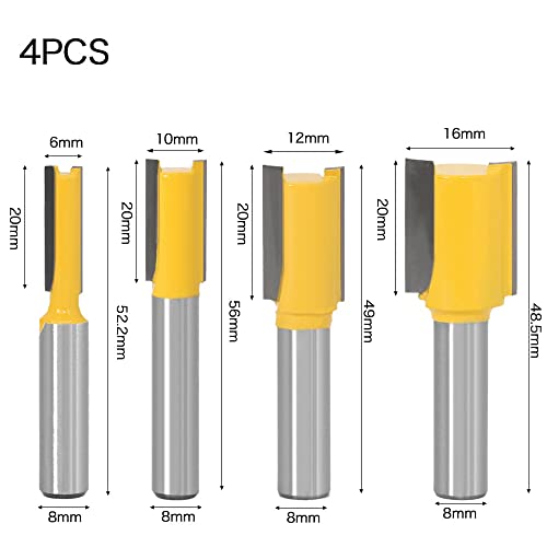 Kit Fresa Tupia Reta Para Madeira Jogo De 4 Peças 8mm
