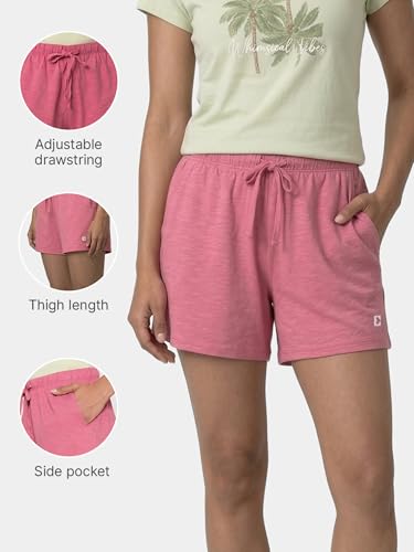 Image of Enamor Drawstring Mid Thigh Length Mid Rise Basic Shorts - Relaxed Fit, Super Soft Cotton - E062