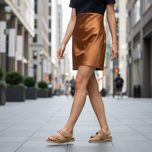 CUSHIONAIRE Weaver Summer Sandals for Women 2025 - Shiny Raffia Woven Slip On Womens Slides with Adjustable Buckle, TAN 8.5W by CUSHIONAIRE - Used condition - Image 6